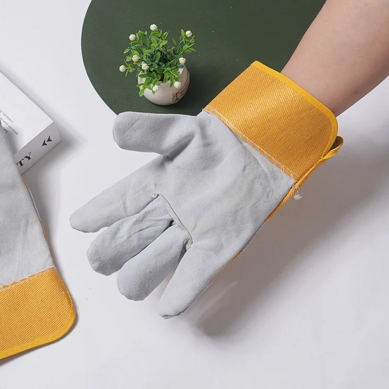 10.5' heavy duty stripped cowhide labor protection industrial cheap leather work gloves
