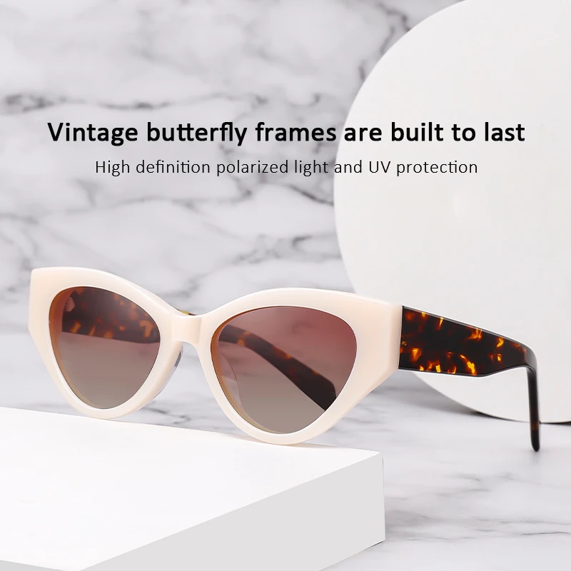 Fashionable Cat Eye Oval Shape Sunglasses for Female with Solid Build Weighty Feel Pure Acetate Design for Outdoor Activities