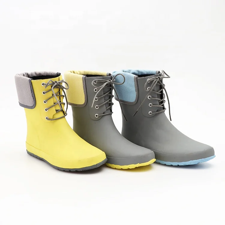 
Factory Direct Fashion Anti-slip Comfortable Lace Up Womens Rubber Rain Shoes For Outdoor 