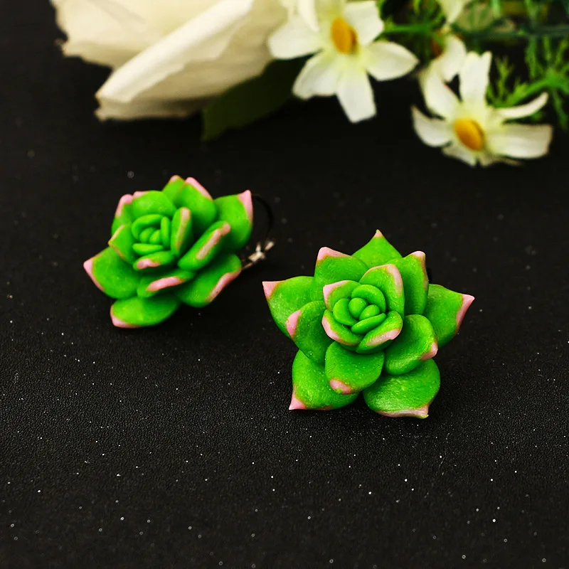 
Wholesale and retail clay earring green succulent real succulent flower earring 