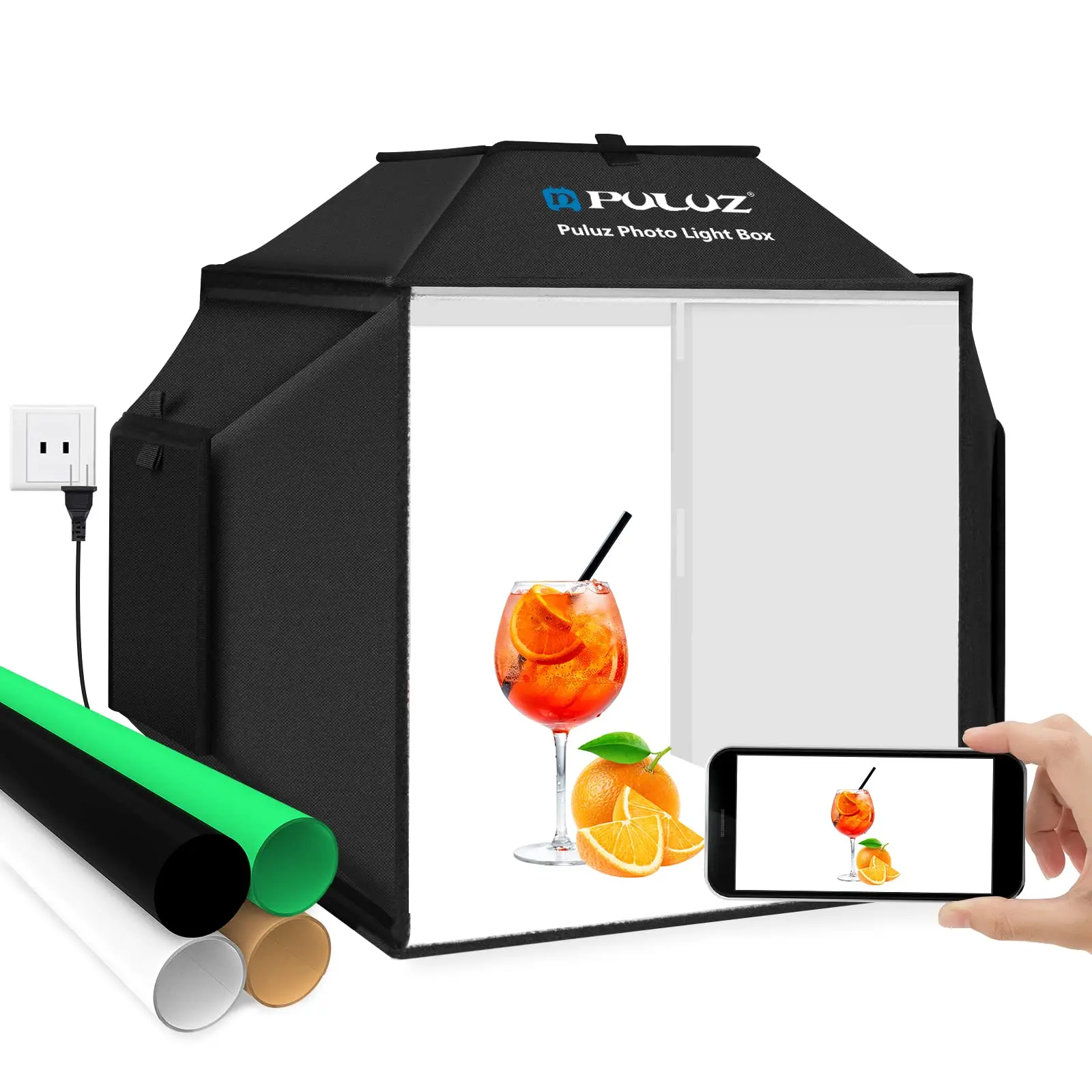 Latest Free 4 Colors Backdrops light box photography PULUZ 40cm 72W 5500K LED 600D Nylon Cloth photo studio box with lights