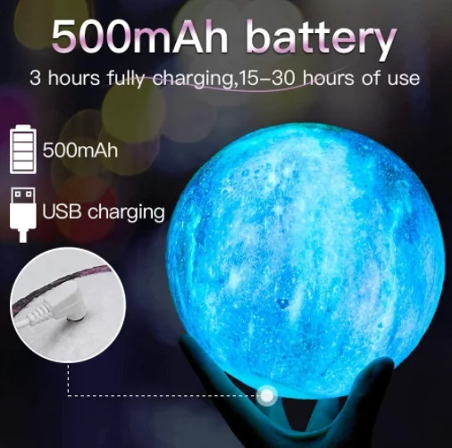 Drop Shipping 16 Colors Galaxy Moon Lamp Usb Rechargeable 15cm Remote Control 3d Printing Led Night Light Moon Lamp