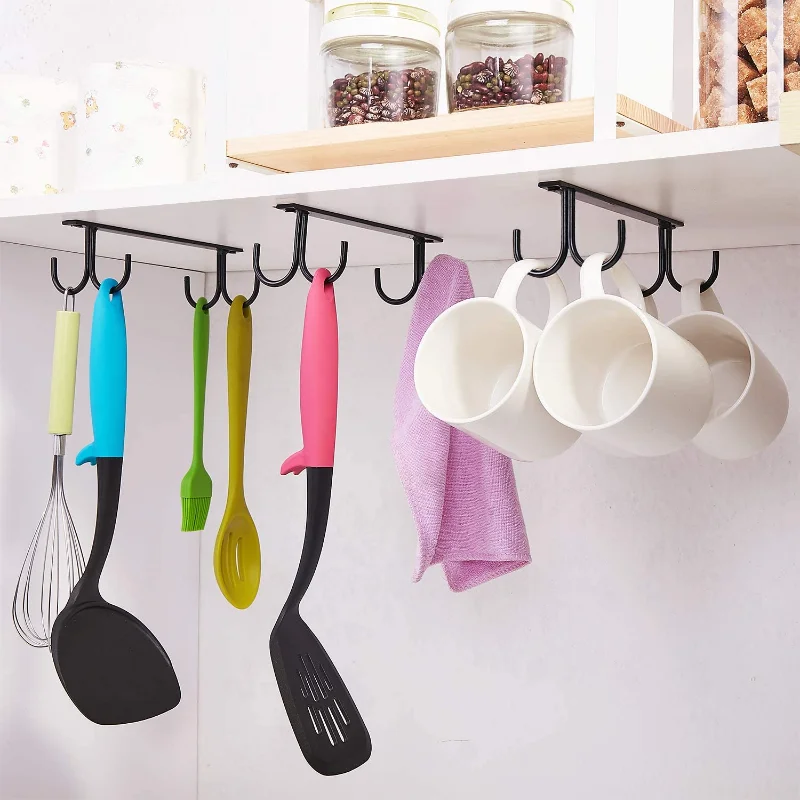 Set of 3 Pack Under Cabinet Mug Rack, Mug Holder With 12 Rustproof Hooks for Bar Kitchen Utensils Display