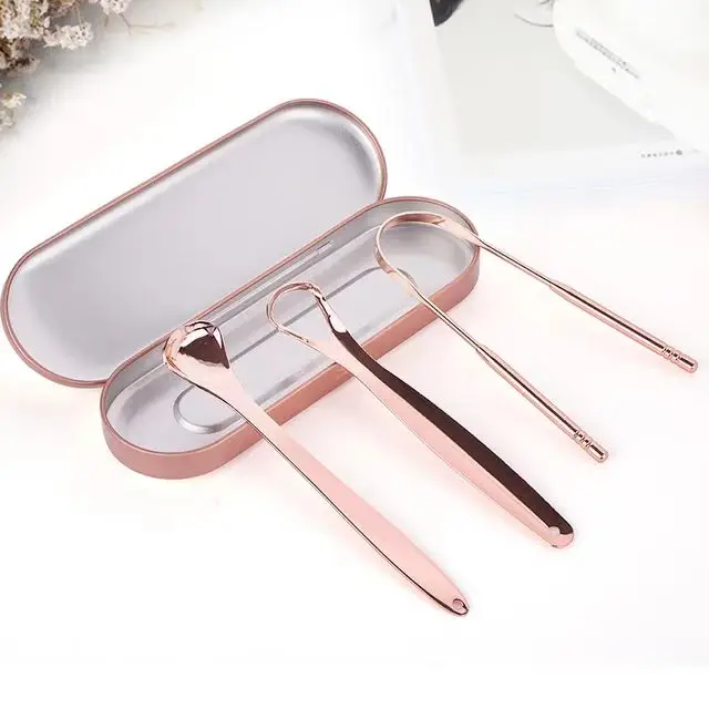 wholesale OEM logo 100% copper tongue cleaner stainless steel tongue scraper set tongue scraper