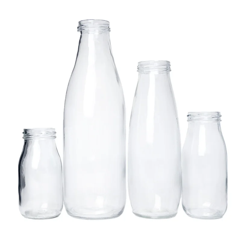 Wholesale 200ml 250ml 500ml 1000ml empty transparent glass milk bottle with lid