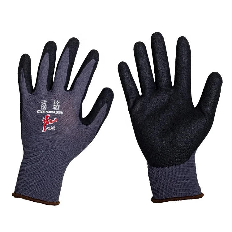Wholesale High Quality Customized Logo Work Gloves Half Coated Sandy Nitrile Gloves for Construction EN388