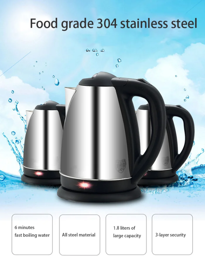 1.8L SS электрический чайник для чая и кофе воды Быстрая кипящая автоматическое отключение кипения сухой