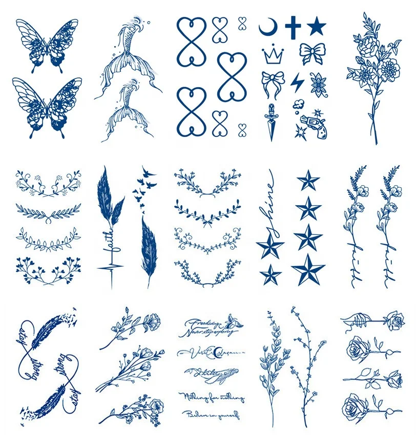 15 days lasting herbal juice temporary waterproof letters flower butterfly fishtail stickers tattoos popular tattoo sticker