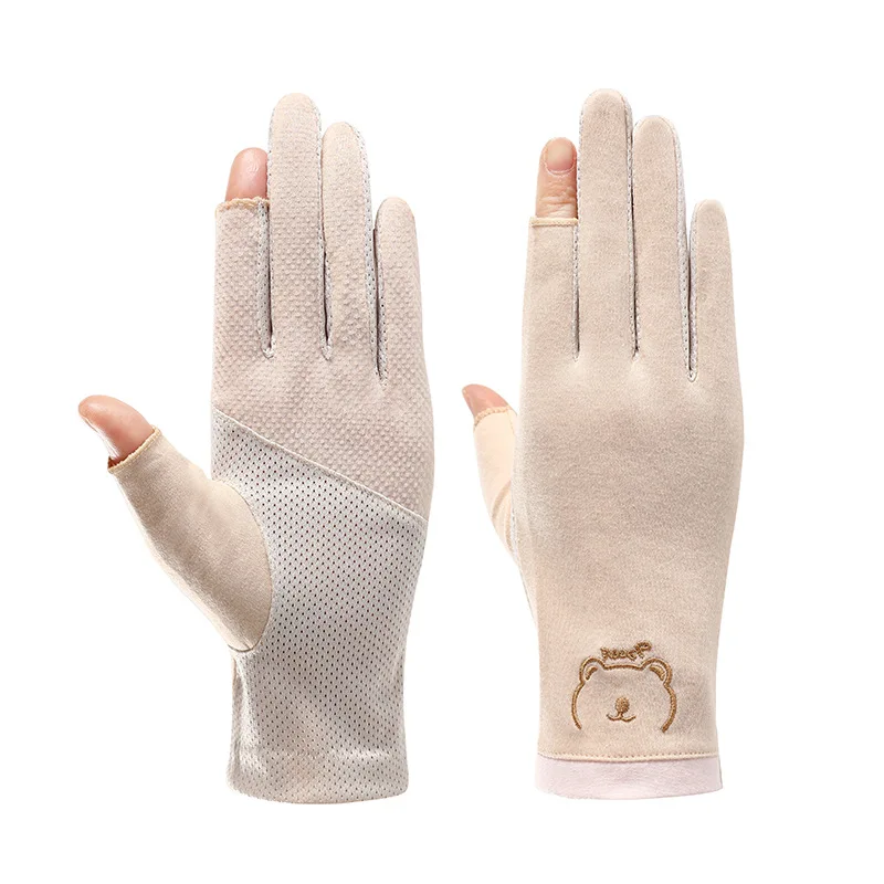 Sidiou Group Spring Autumn Short Hand Gloves For Touch Screen Embroidered Cotton Driving Cycling Summer UV Sunblock Gloves