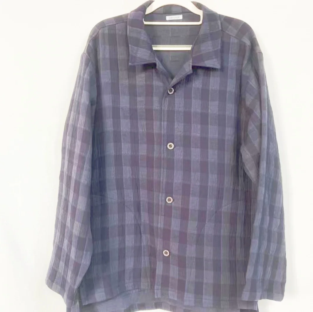 OEM двойной марлевый хлопковый клетчатый топ с длинным рукавом короткий спереди и длинная спина без усадки удобный свободный пижамный комплект