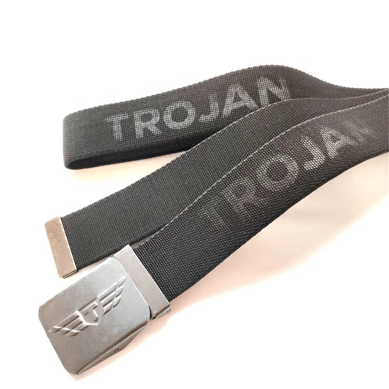Custom buckle stamped eagle logo with webbing printed elastic woven sport weight waistband belts men male