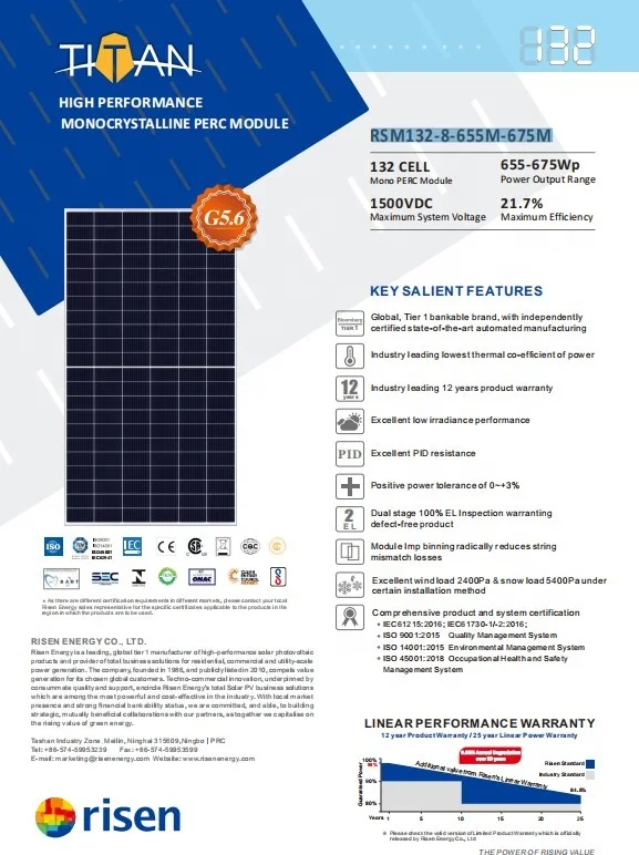China Manufacture Risen Solar Panels 655W 660w 665w 670w 675w Mono Modules For Solar System