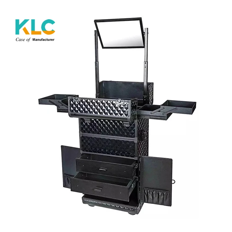 Curious BlackPro Makeup Artists Rolling Train Case Trolley Case , Cosmetic trolley case,rolling Beauty train case