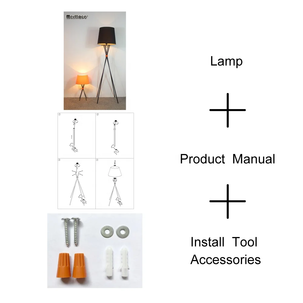 Colorful Lamp Shade Metal Fabric  Base Arc Indoor tripod floor lamp