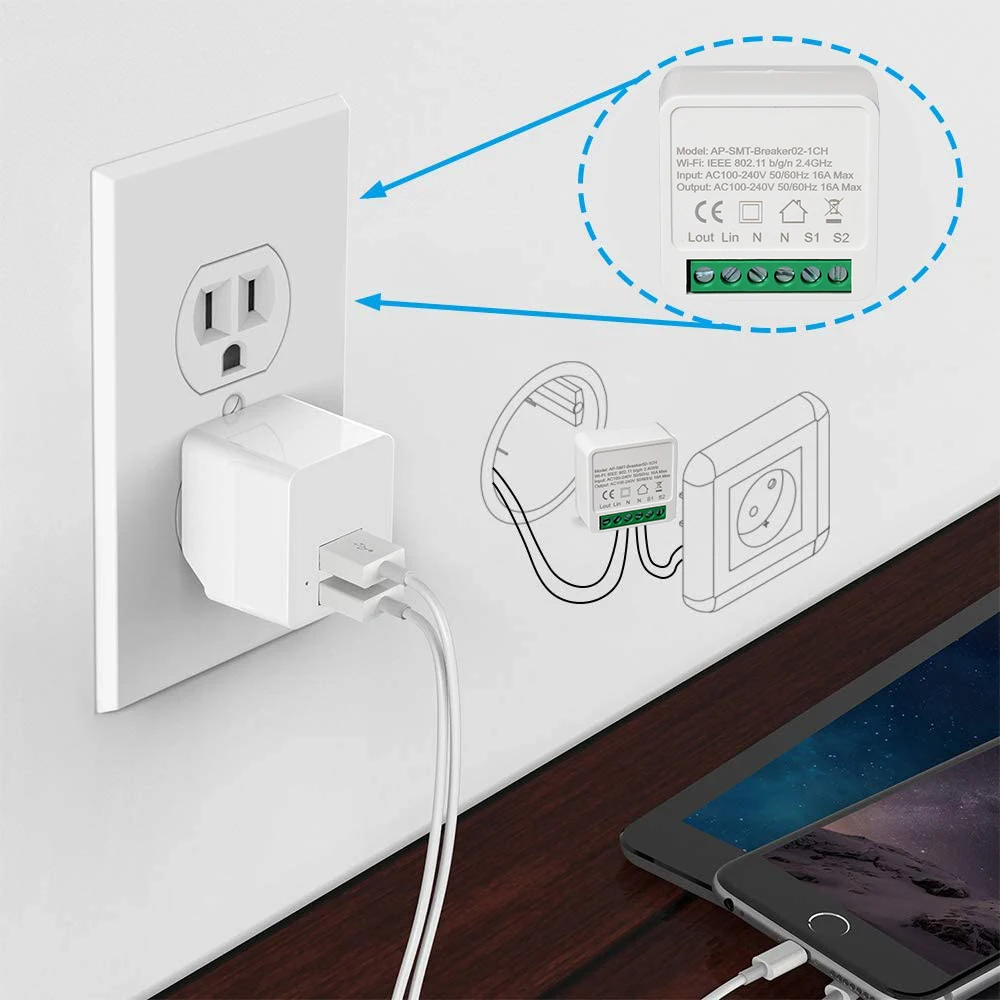  ANPU 16A Мини Смарт Wi-Fi для переключателя «сделай сам» поддерживает связь с 2-мя способ контроля система автоматического управления 