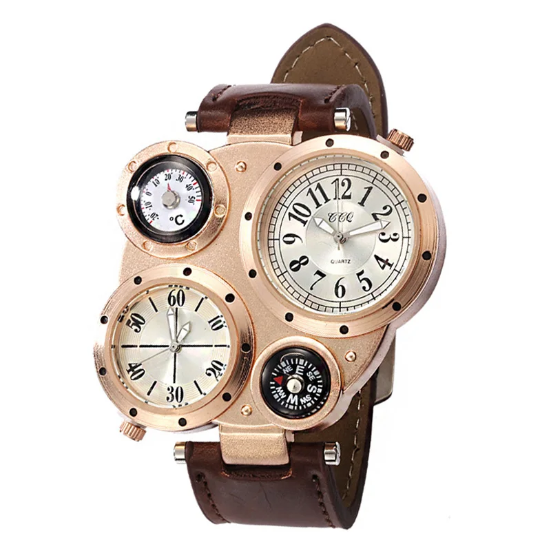 WJ-5281 multifunction water resistant double movement with compass personality newest men watch