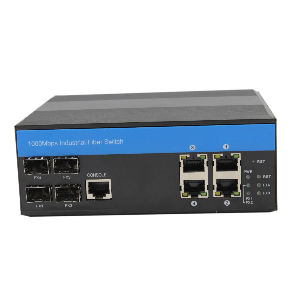OEM Gigabit Industrial Switch 4*10/100/1000M RJ45 port + 4*1000M SFP port Managed Fiber Ethernet Switch