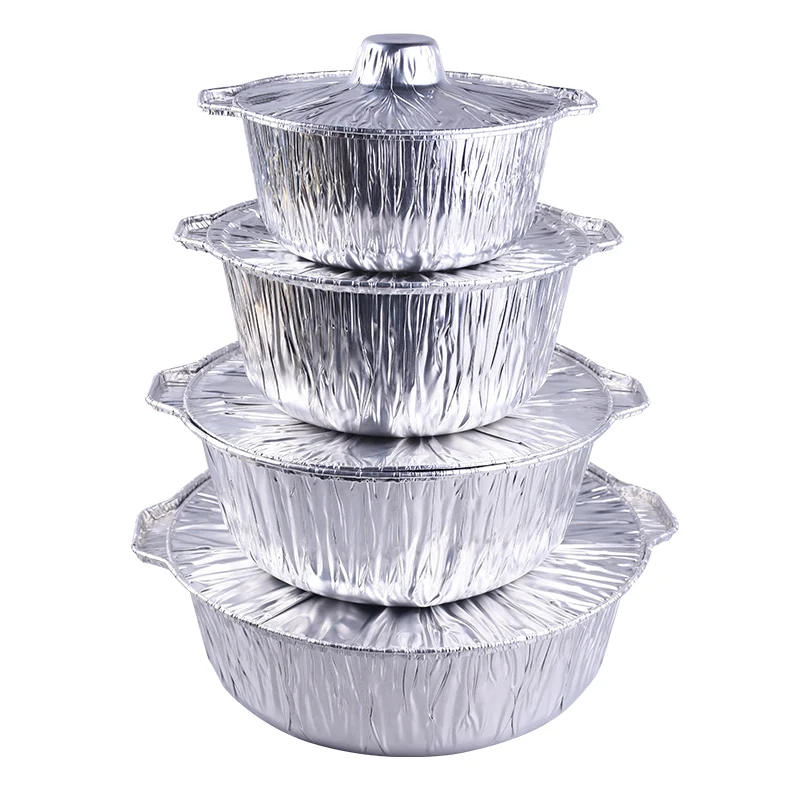 Food Grade Disposable Containers Pot Deep Aluminium Foil for Restaurant with Lids Kitchen Eco-friendly Silver PET Aluminum 30g