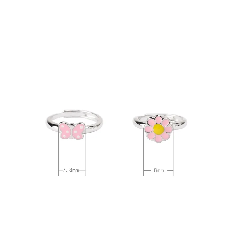 Custom Colorful Enamel Flower Children Adjustable Rings Jewelry Cheap Mini 925 Sterling Silver Jewelry for Kids Gift
