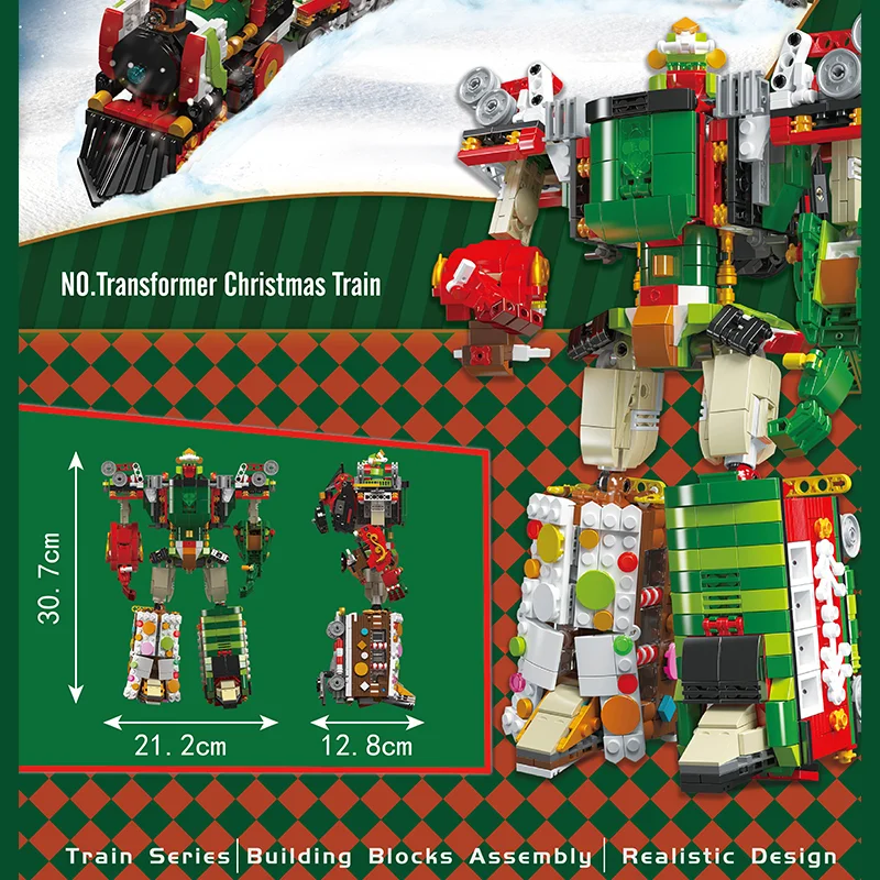 MOULD KING 12028 Transfer Xmas Train Building Blocks Static Robot Bricks Toys For Kids Birthday Gifts