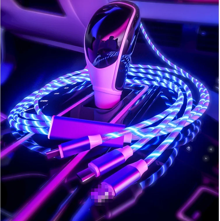 LED Luminous 3 in 1 Glowing Fast Charging Cable for Iphone Micro USB Type C Charging Cable For Samsung