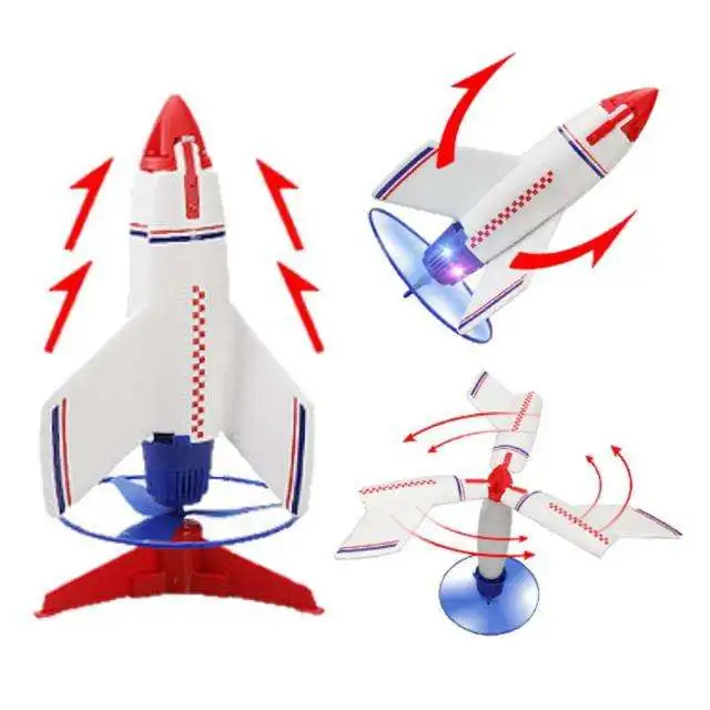 Portable Kids Indoor And Outdoor Toys Electric Aerial Vehicle Air Rocket Launcher With Colored Lights