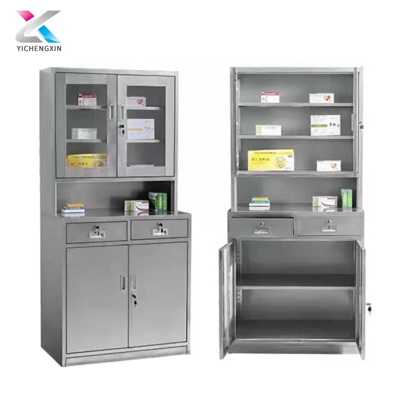 Medical funiture hospital stainless steel glass door cupboard medicine cabinet