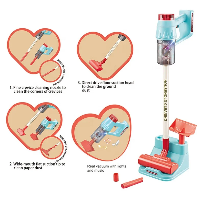 Simulation kids indoor pretend play toy household cleaning sweep tools set electric vacuum cleaner sweeper toy with light music