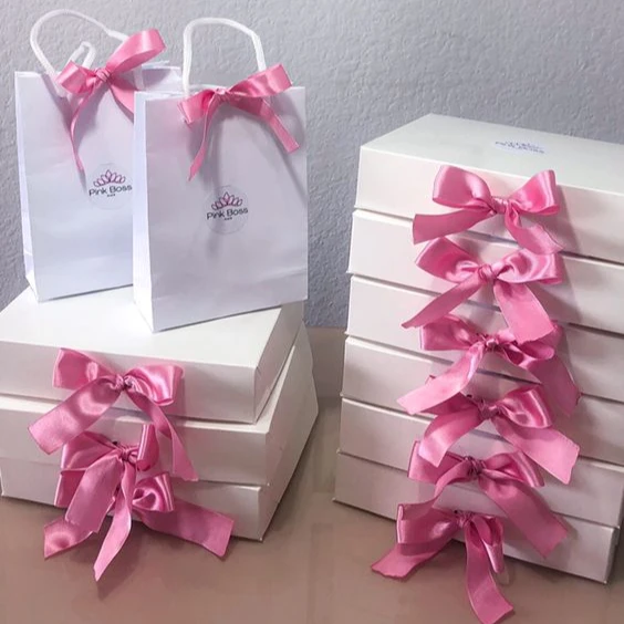 Custom Size And Design Surprise Two-pieces Lid And Base Bow Tie Cardboard Birthday Gift Pink Paper Packaging Box