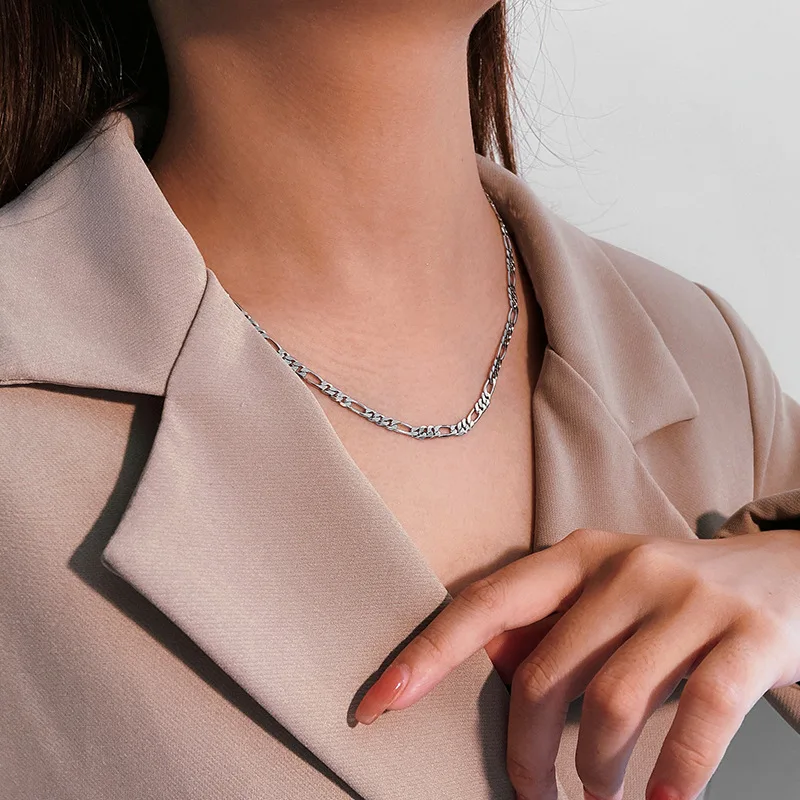 Hot Selling Women Men Chunky Jewelry Hip Hop Figaro Chain 925 Sterling Silver