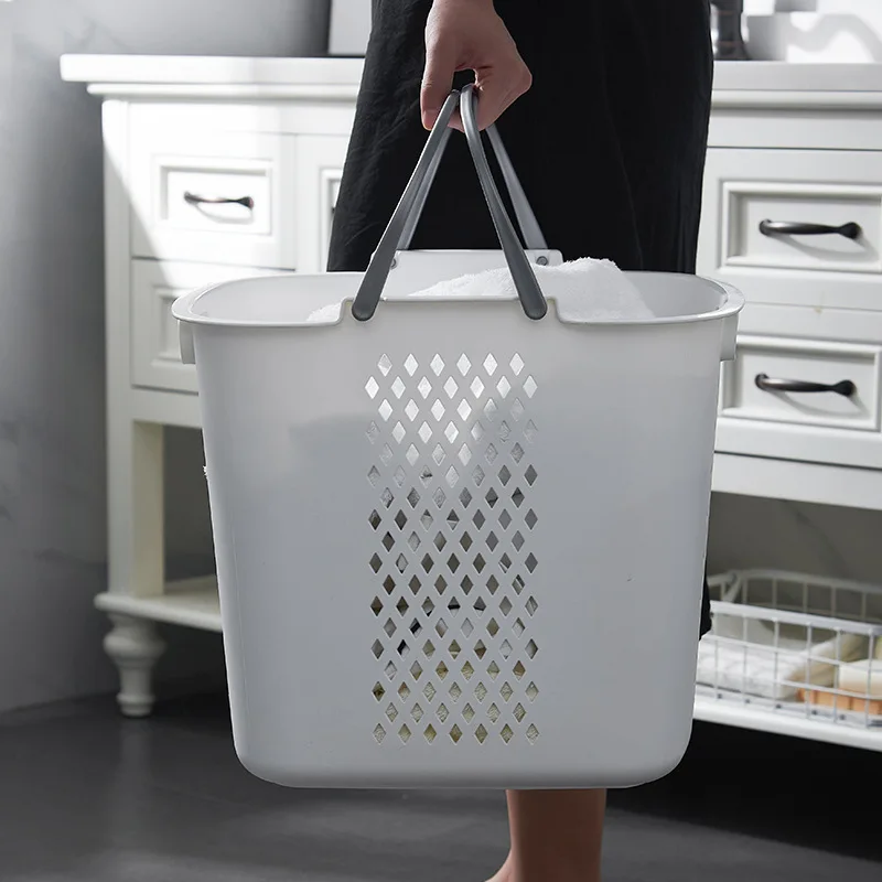 Household Japanese Style Dirty Clothes Basket Plastic 3 Compartment Laundry Basket With Wheels