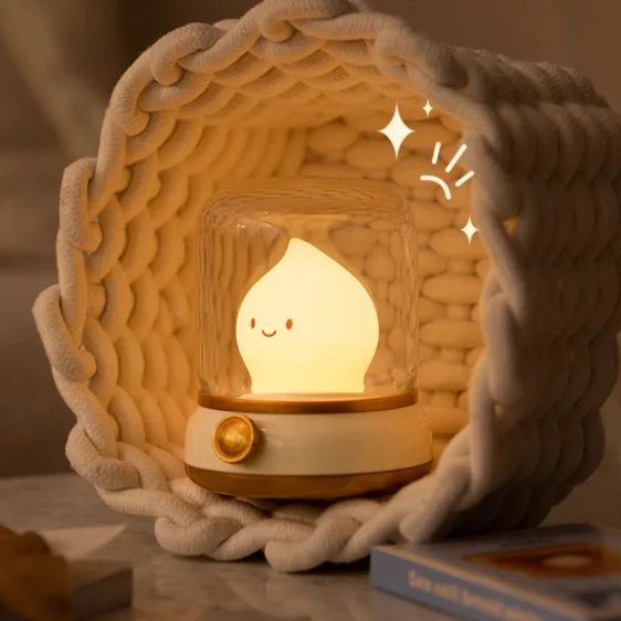 Cute Portable Bedrooms Living Rooms Night Light USB Charging Timer Vintage Kerosene Lamp