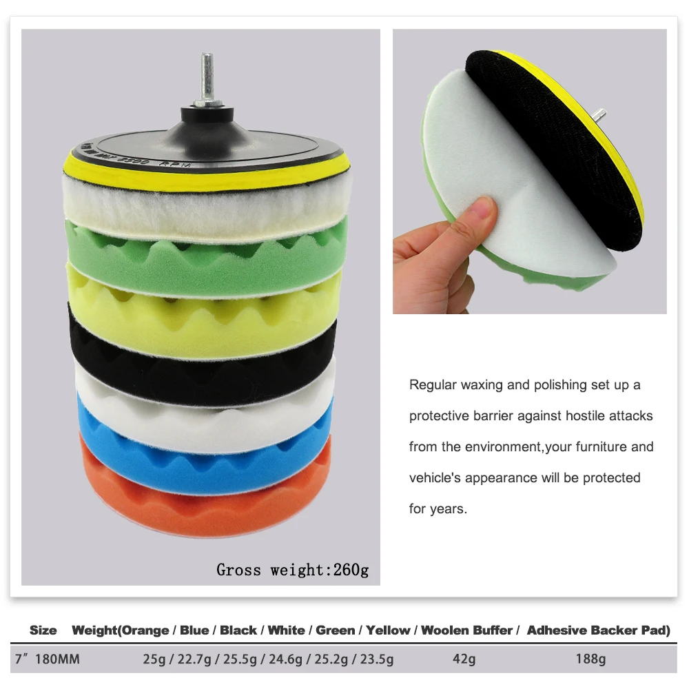 8pcs/set 7 Inch Body Repair Buffing Polishing Pads Kit For Car Buffer Polisher Compounding Polishing and Waxing
