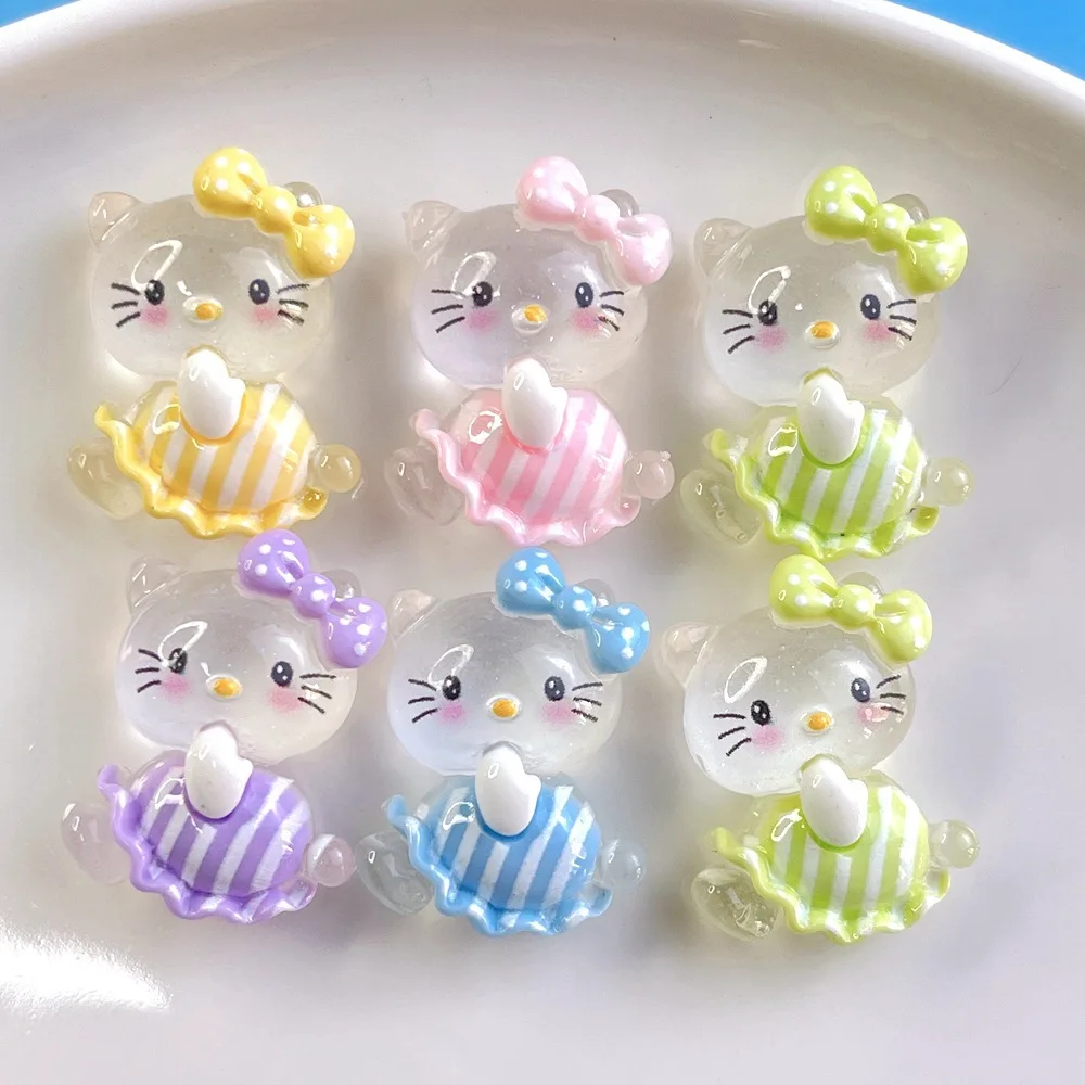 Diy Resin Cartoon Bow Hello Cat Kitty Phone Case Decoration Accessories Glow In The Dark Nail Charms Ready To Ship