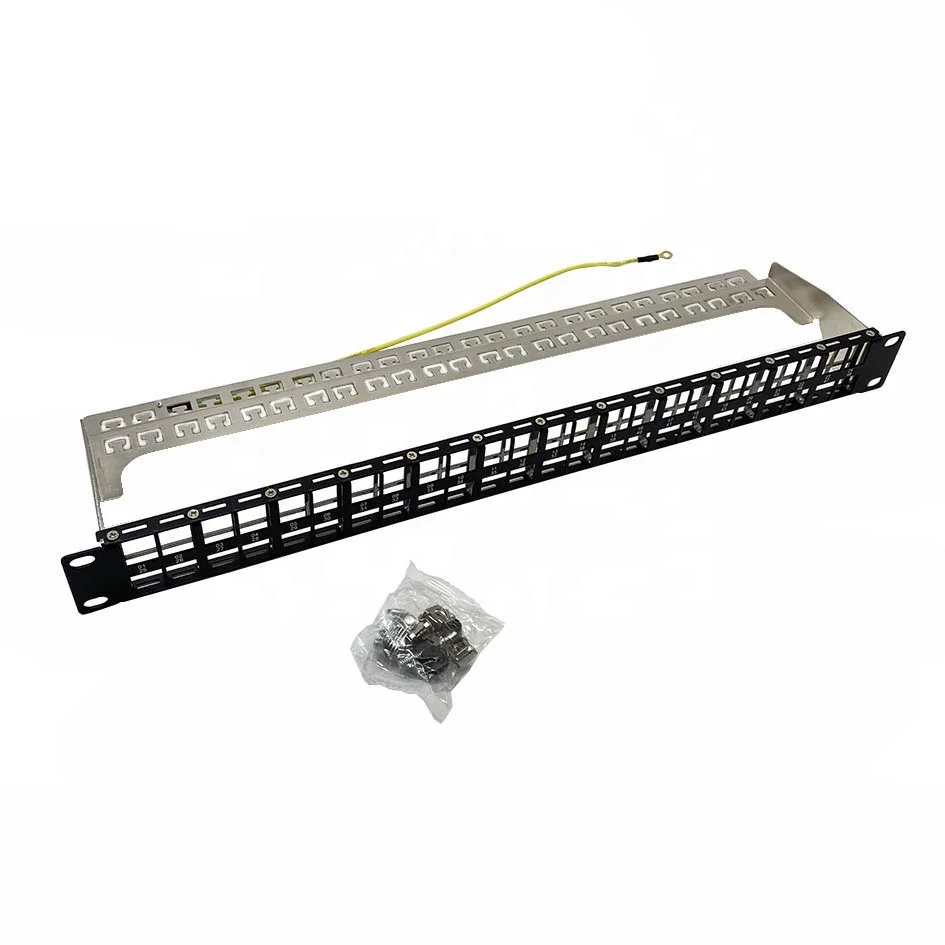 ANSHI  Unloaded 1U 48 Port 19 inch CAT5E CAT6 CAT6A Shielded STP Patch Panel with Cable Management