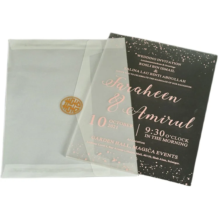 Золотая зеркальная Свадебная пригласительная открытка оптовая продажа акриловое приглашение роскошная шелковая печать
