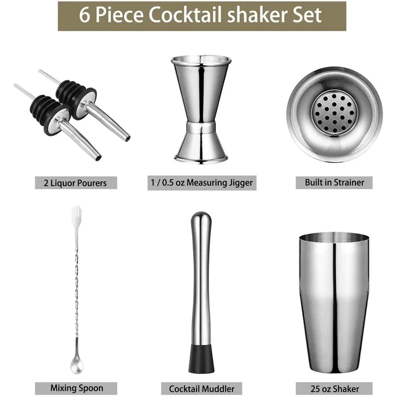 Professional Barware Tools Bartender Kit Bar Accessories Jigger Cocktail Stainless Steel Shaker Bar Set 19-piece