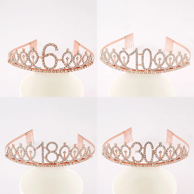 Wholesale Price Birthday Party Prom Age Digital Tiara Birthday Cake Queen Rhinestone Crown