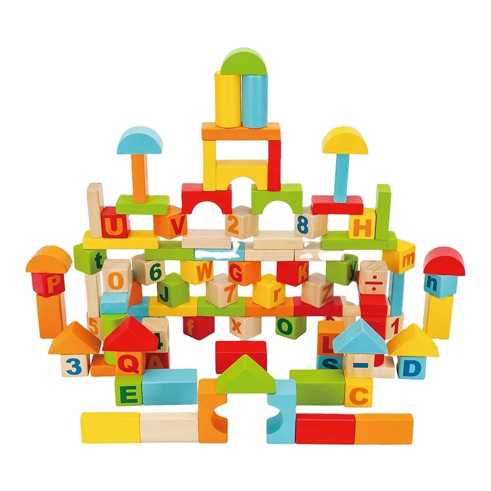 Wholesale Fancy Colours Wooden Building Blocks Toy Cheap Kids Wooden Building Blocks Toys Building Block Set Educational