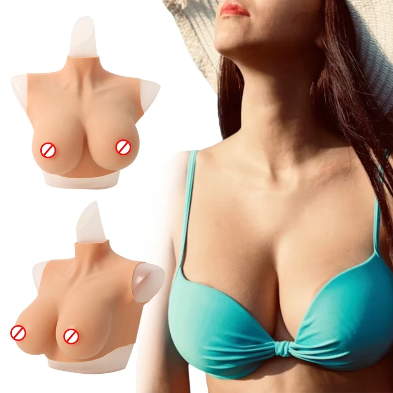 sexy cosplay fake Boobs quality realistic invisible bra sexy female breast high neck false silicone bra cups for women
