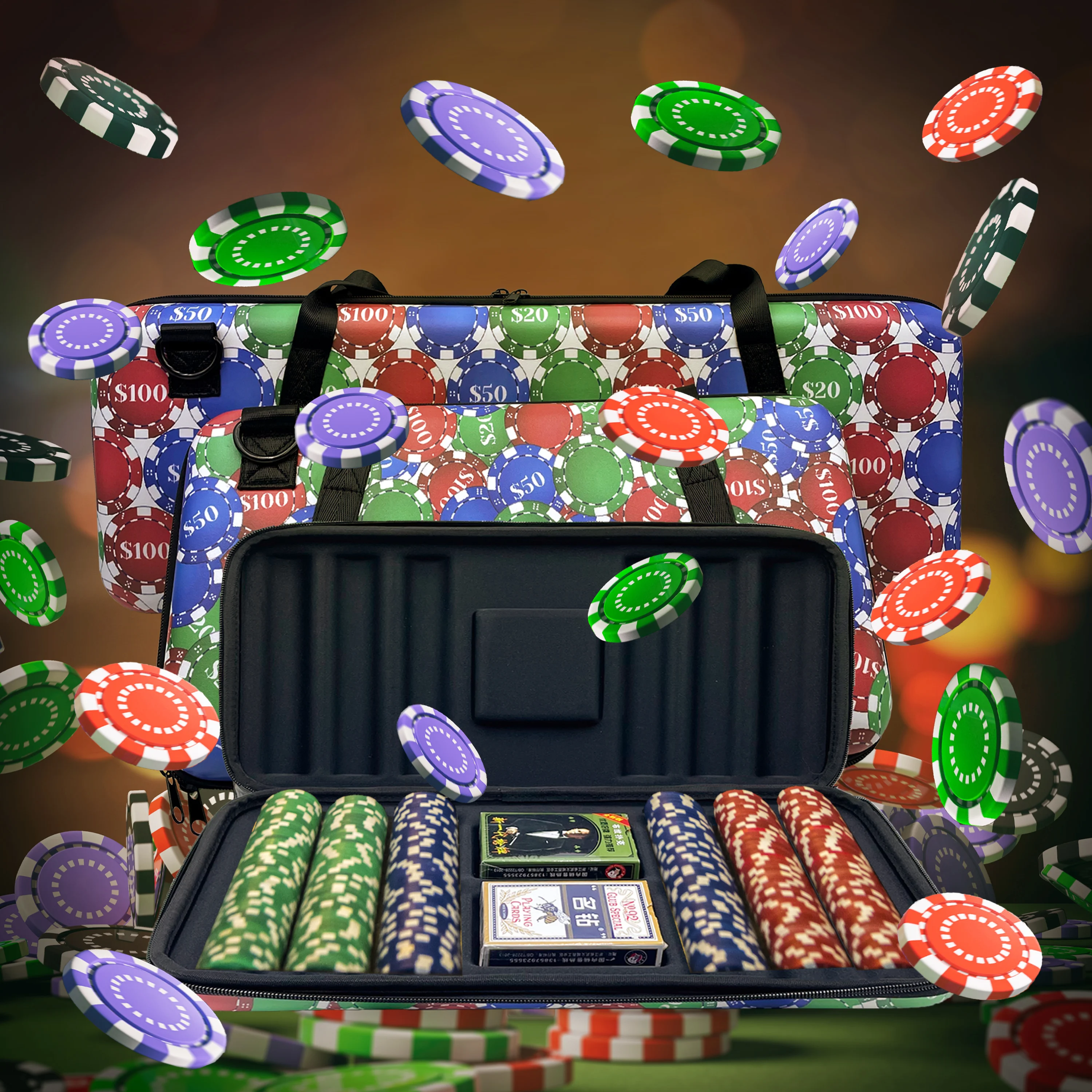 Custom chip poker bag EVA case eva chip bag portable zipper entertainment kit