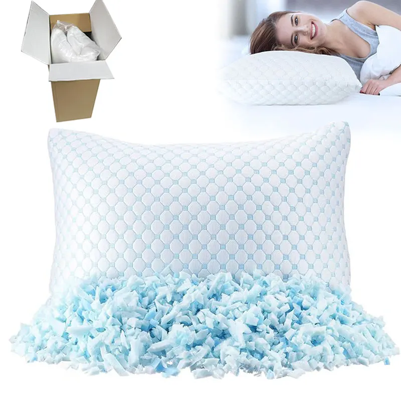 Bed Pillows for Sleeping Adjustable Shredded Foam Filling Cooling Pillow with Washable Removable Cover for Side  Queen Pillows