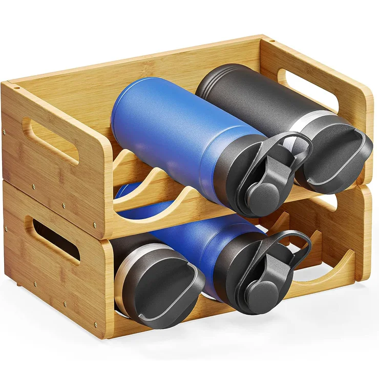 2023 Hot Sell Bamboo Water Bottle Organizer For Cabinet Customization Bamboo Water Bottle Organizer with Labels for Kitchen