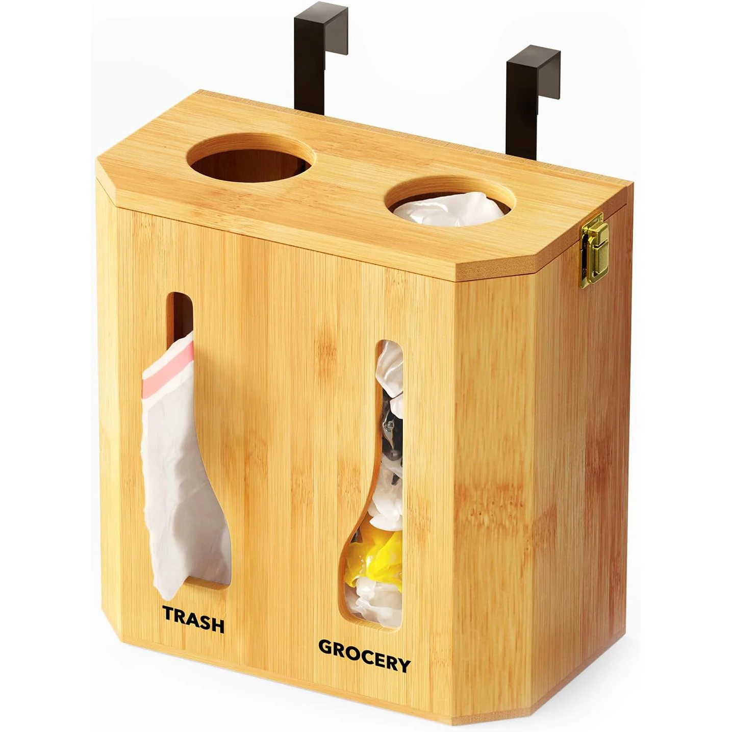 Bamboo Grocery Bag Holder Trash Bag Dispenser Kitchen Plastic Garbage Bag Roll Holders Organizer Under Sink Organizers