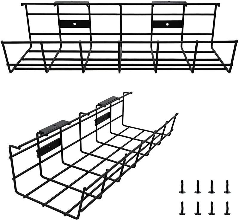 Large And Sturdy Under Counter Desk Mounted Cable Management Organizer Tray Set For Computer Table