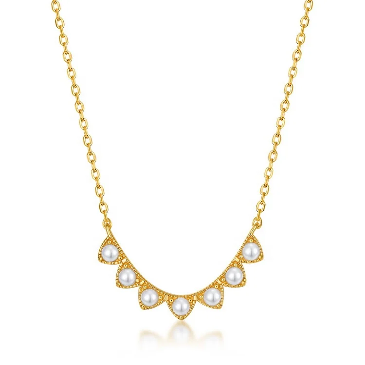 Jewelry Manufacturer High Quality Real Gold Plated Necklace 925 Sterling Silver Wave Bar Shell Pearl Necklace