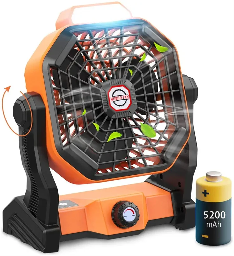 Hot Sell Portable Battery Operated Fan Outdoor Small Rechargeable Camping Table Fan with LED Lantern 5200mah Plastic Ceiling