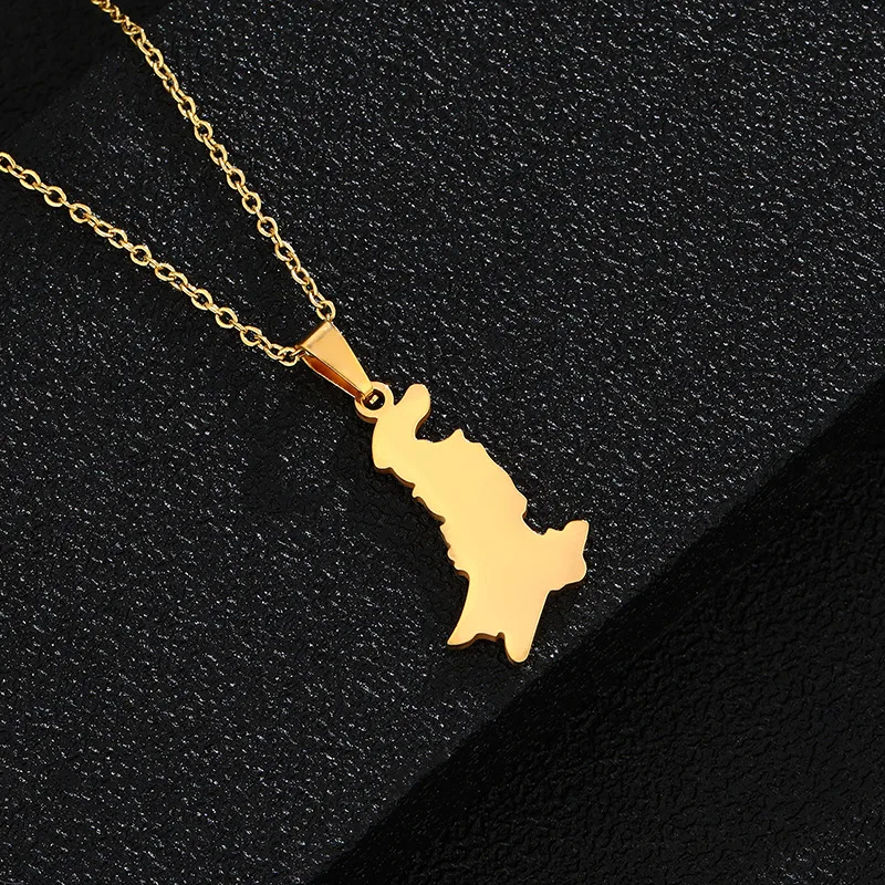 2022 Wholesale Vintage Pakistan Map Pendant Chain Necklace Simple Punk Necklace Gold Silver Stainless Steel Necklace for Men