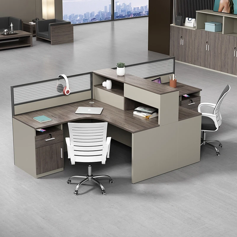 Modern Popular L shaped office desk modular partition multi seats staff workstation commercial office furniture storage cabinet
