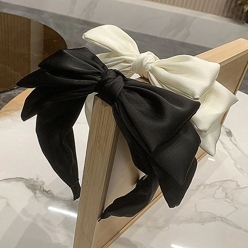 High quality vintage princess bows headband oversized bow headband satin bowknot headband girls